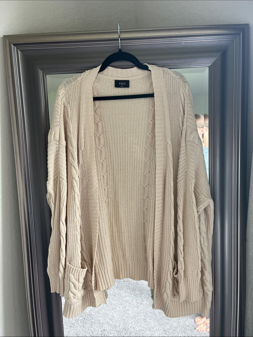 VICI Cream Open-Front Cable Knit Cardigan